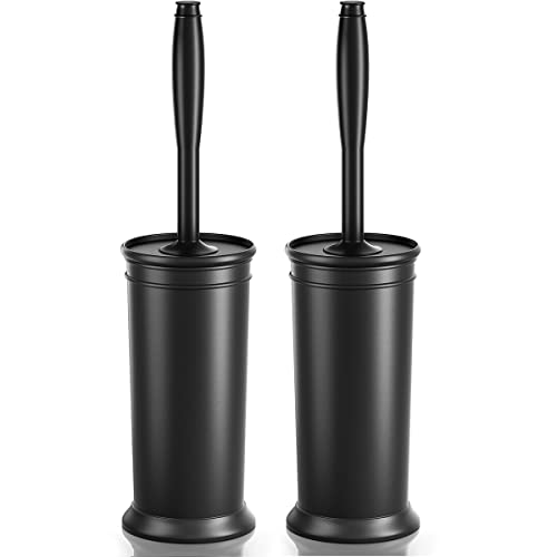 Toilet Brush and Holder Set (2 Pack) - 16" Long Handle Scrubber, Black