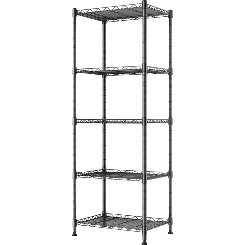 5-Tier Metal Wire Storage Rack Adjustable Standing Shelf Unit Black