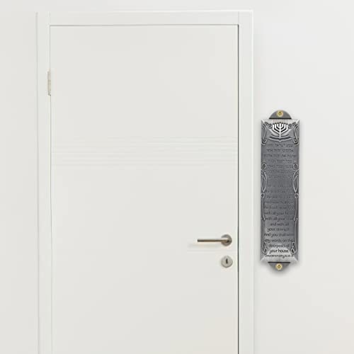 Metal Mezuzah Case for Door with Scroll, Vintage Jewish Home Blessing Plaque