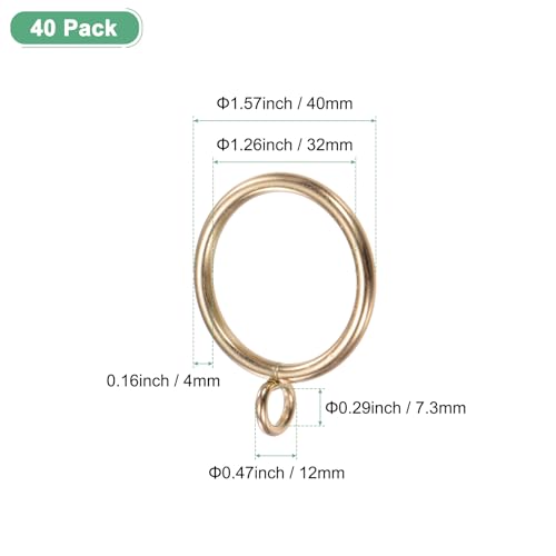 40-Pack Rose Gold Curtain Rings, 1.25-Inch Rustproof Metal Drapery Rings