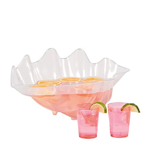 18-Inch Seashell Serving Bowl - Clear Plastic Decorative Party Punch Bowl
