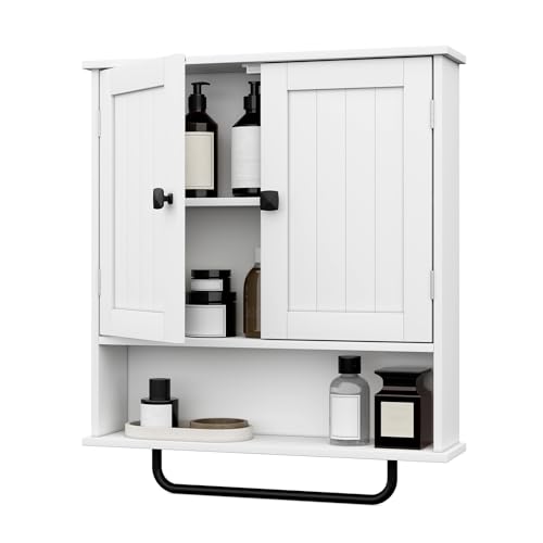 Wall Mounted Bathroom Medicine Cabinet with Towel Bar and Adjustable Shelf