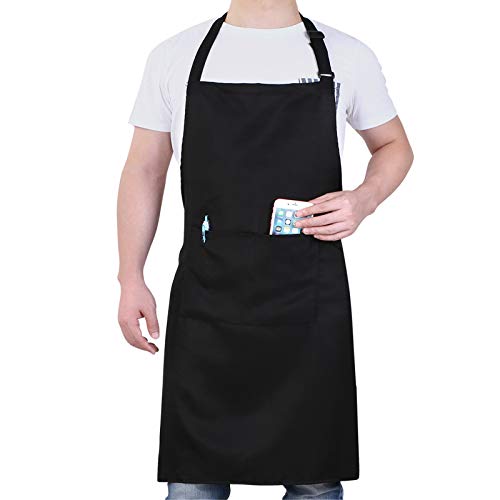 Water and Oil Resistant Kitchen Chef Apron with Pockets - Black