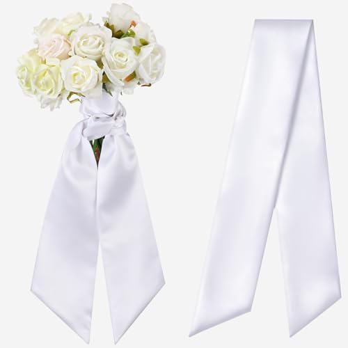 2-Piece Blank Satin Wedding Bouquet and Wreath Sashes for DIY Embroidery