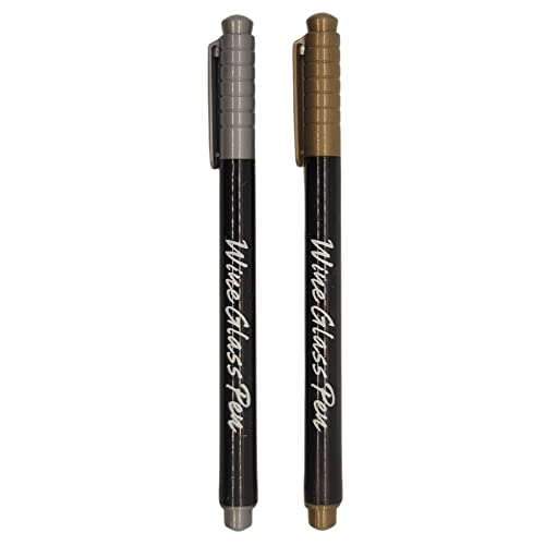 Small Reusable Metallic Wine Glass Marker Set - Gold & Silver Erasable Pens for Events & Parties