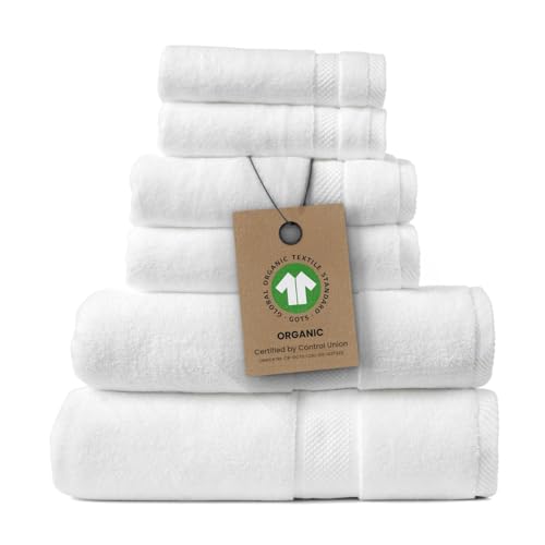 6-Piece Organic Cotton Bath Towel Set - Ultra Soft & Plush 700GSM White