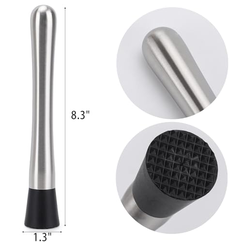 4 Pack Stainless Steel Cocktail Muddlers - 8.3 Inch Fruit & Herb Crusher for Bar & Home Use