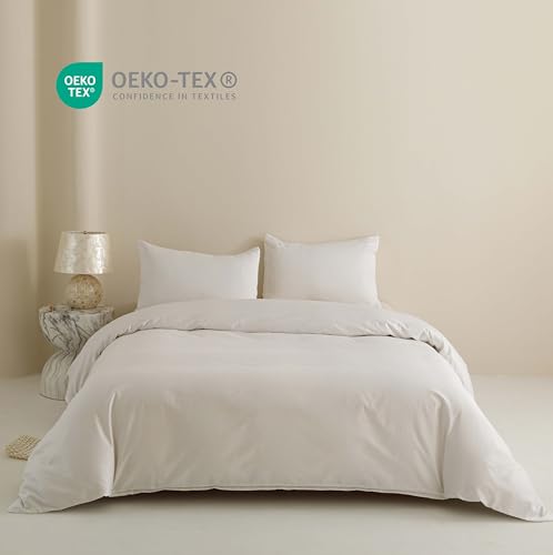 100% Cotton Jacquard Duvet Cover Queen Set, 90x90 Inch, White Striped