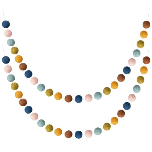 Multicolor Wool Felt Pom Ball Garland (2-Pack) - 6.5 ft Rainbow Banner