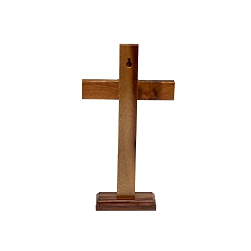 10-Inch Standing Wooden Cross, Handcrafted Brazilian Walnut Tabletop Decor