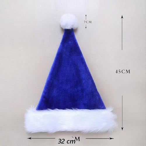 Blue Santa Hat for Women & Men Velvet Plush Xmas Hat - Unisex Holiday Party