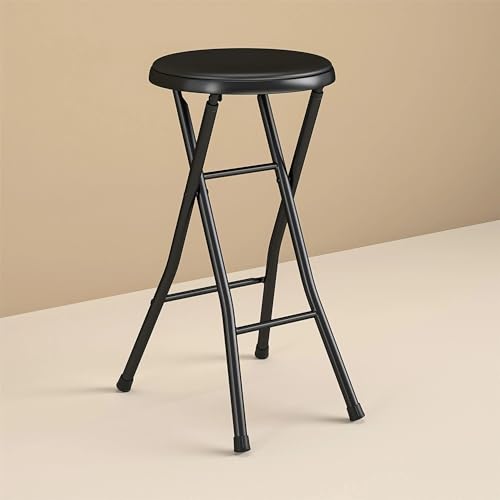 24-Inch Vinyl Padded Folding Stool - Black Portable Counter Stool