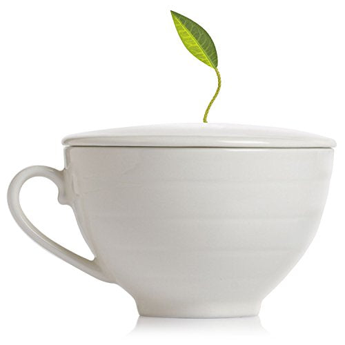 Tea Forte White Porcelain Café Cup with Lid - 8oz Tea Mug & Infuser Cover