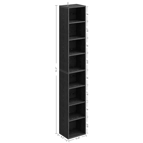 8-Tier Tall Narrow Bookshelf, 71-Inch Compact Floor Standing Storage Unit