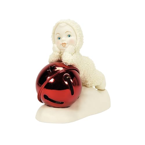 Christmas Snowbaby Figurine with Red Jingle Bell - Holiday Decor, 3.54 Inch