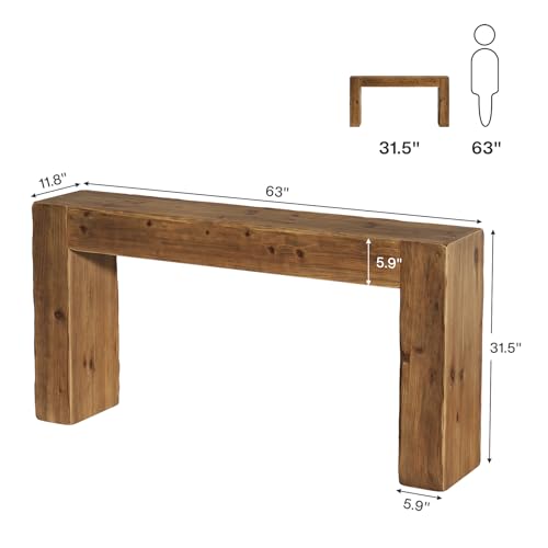 63-Inch Solid Wood Console Table, Rustic Farmhouse Sofa Entryway Table