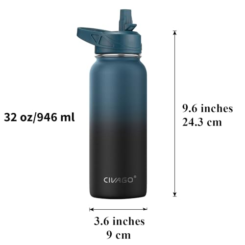 32 oz Insulated Stainless Steel Water Bottle with 3 Lids and Straw