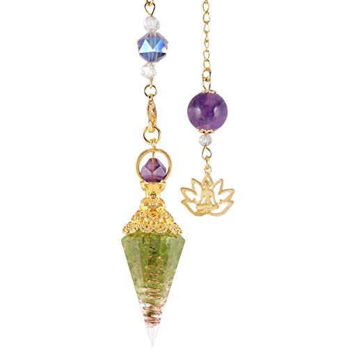 Resin Crystal Pendulum for Dowsing and Reiki Healing with Lotus Chain