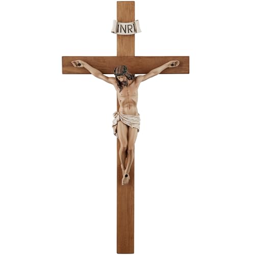 14-Inch Olive Wood Wall Crucifix - Handcrafted Catholic Religious Decor