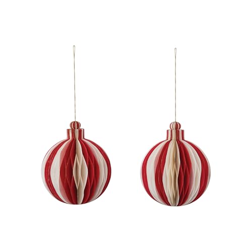 Red Cream Honeycomb Paper Ornament – Glittering 7" Christmas Decoration