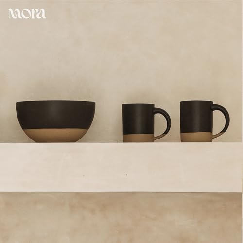 MORA Liquorice 16oz Medium Mugs Set of 4 – Microwave & Dishwasher Safe Ceramic Coffee Cups