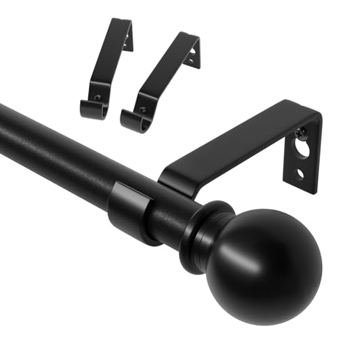 Adjustable Matte Black Curtain Rod Set with Brackets (28 to 48 Inch)
