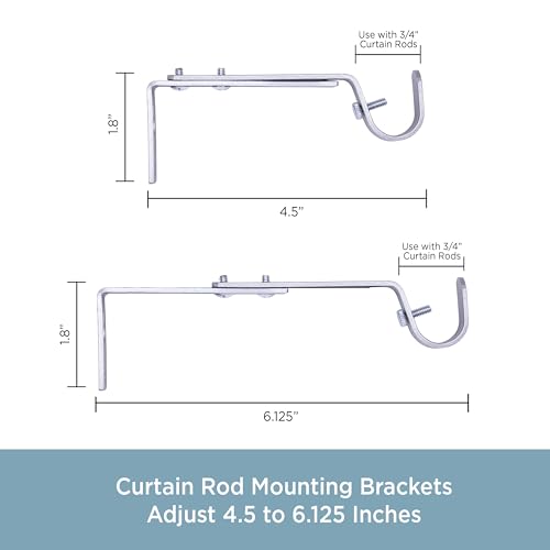 Adjustable Curtain Rod Brackets, 3/4 Inch, Satin Nickel, 2 Pack
