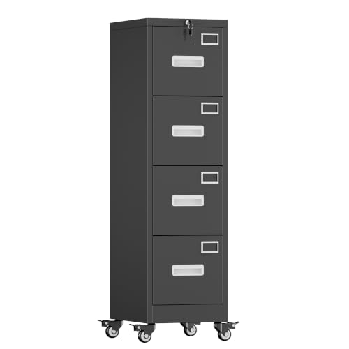 4-Drawer Mobile Metal File Cabinet with Lock, Letter & Legal Size Storage