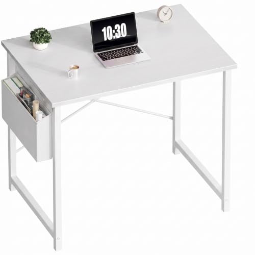 Small 31-Inch Computer Desk with Storage Bag for Home Office, White