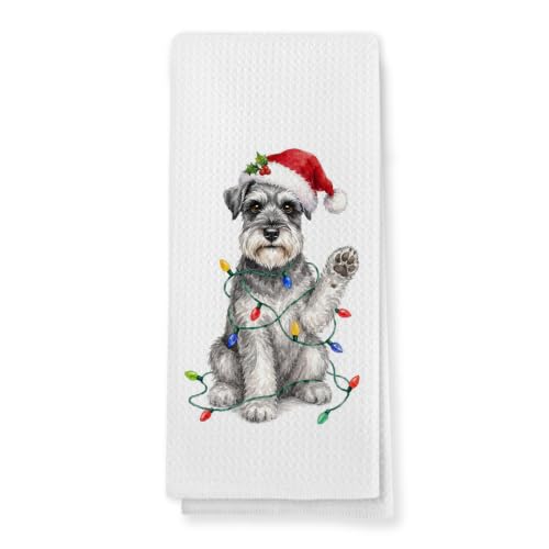 Funny Christmas Mini Schnauzer Dog Kitchen Hand Towels, 16x24 in