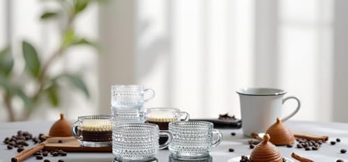 Glaver's Set of 6 Thick Glass Espresso Cups with Handles, 3 oz Demitasse Coffee Mugs