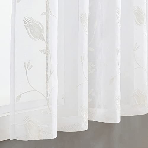 Sheer Embroidered Curtains 52"x72" Rod Pocket Drapes - Set of 2