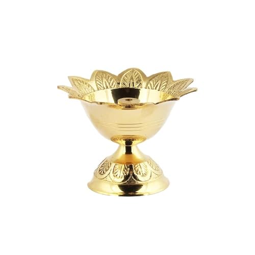 Brass Devdas Diya Oil Lamp - 3 Inch Engraved Floral Indian Puja Lamp