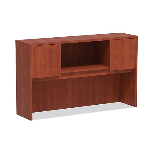Woodgrain Laminate Desk Hutch with Doors, 59-Inch Wide, Medium Cherry