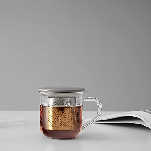 VIVA Minima Eva Glass Tea Cup with Infuser & Lid - Wool Grey, 14 oz