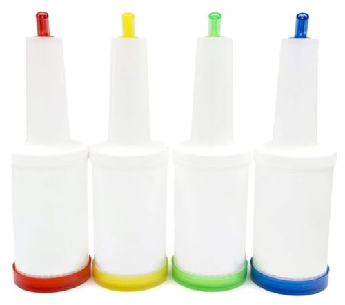 Trendy Bartender 4-Pack 32oz Color-Coded Juice Bottles with Lids for Bar & Home Use