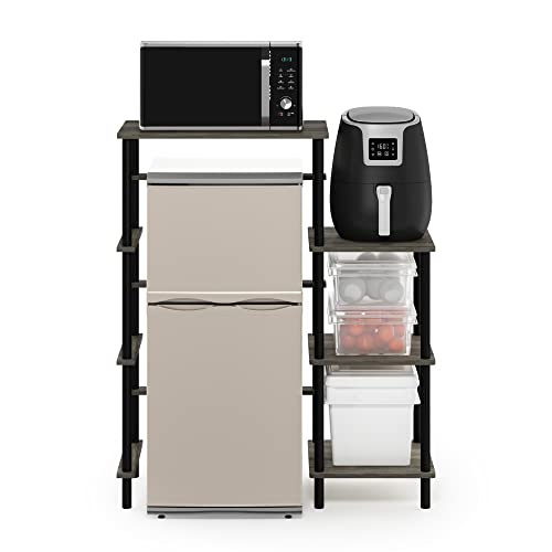 Furinno Turn-N-Tube Toolless 4-Tier Coffee Bar with Mini-Fridge Space - French Oak Grey/Black