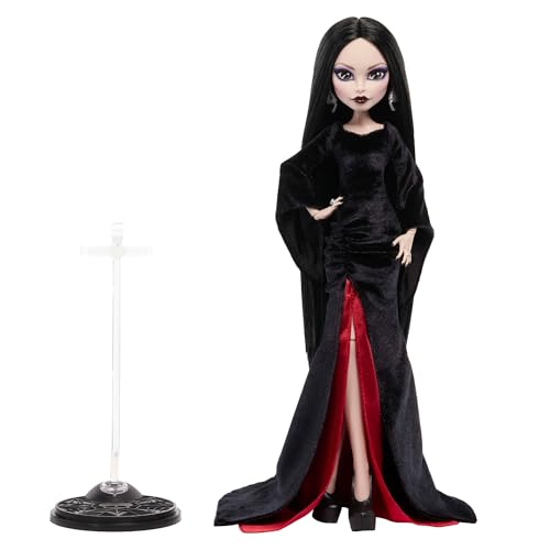 Morticia Addams Collectible Doll in Velvet Gown with Display Stand