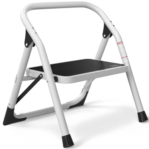 Foldable 1-Step Ladder Stool with Anti-Slip Wide Steps and Safety Handle