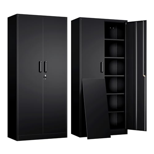 71" Tall Steel Lockable Garage Storage Cabinet with 5 Adjustable Shelves