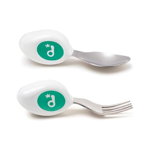 Toddler Utensils Ergonomic Fork and Spoon Set Stainless Steel Aqua
