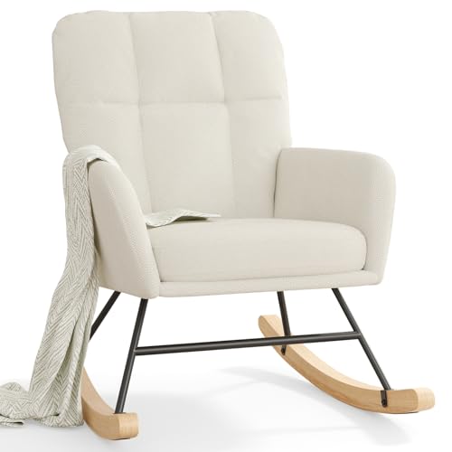 Upholstered Nursery Rocking Chair with High Backrest and Removable Cushion