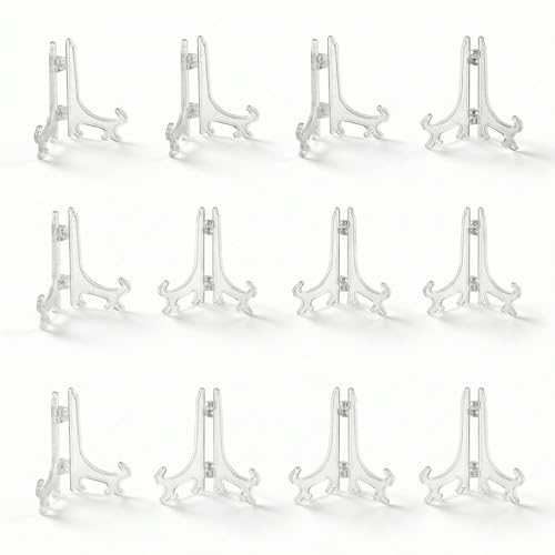 3-Inch Clear Plastic Easel Stands for Pictures, Plates, and Cards - 12 Pack
