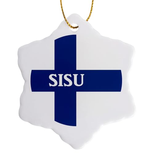 3dRose Sisu on Finland Flag 3 inch Snowflake Porcelain Ornament - Snowflake Ornament 3"
