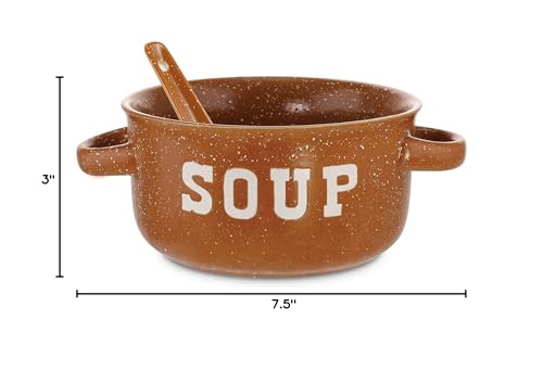 ZENVY Soup Bowl Set of 4 | Ceramic Soup Bowls and Spoons | 22 Ounce (Speckled)