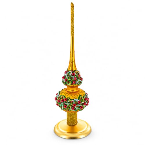 Gold Metal Christmas Tree Topper Display Stand - 7.2 Inch Finial Holder
