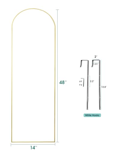 14" x 42" Arched Full Length Wall Mirror, Gold Aluminum Frame Over-the-Door