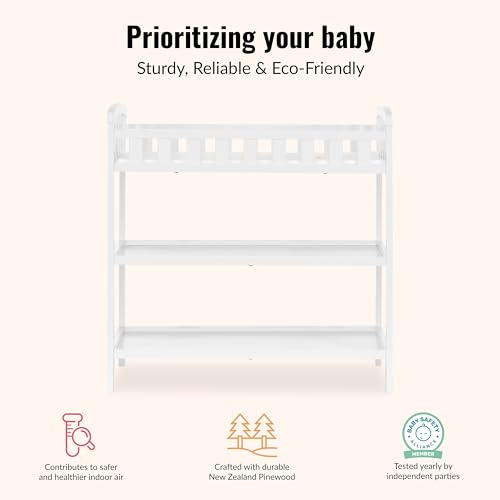 Wooden Baby Changing Table with 2 Storage Shelves & Safety Pad - White
