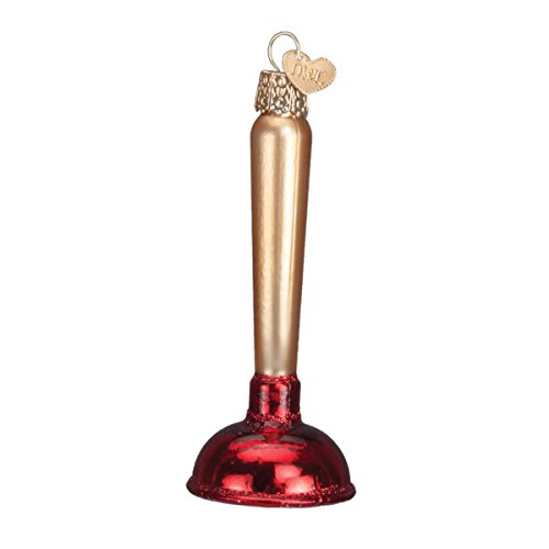 Toilet Plunger Glass Blown Christmas Ornament, Hand-Painted Decor