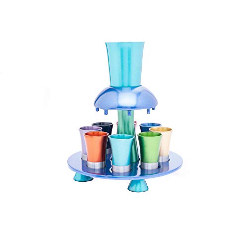 Colorful Anodized Aluminum Kiddush Fountain Set with 8 Cups